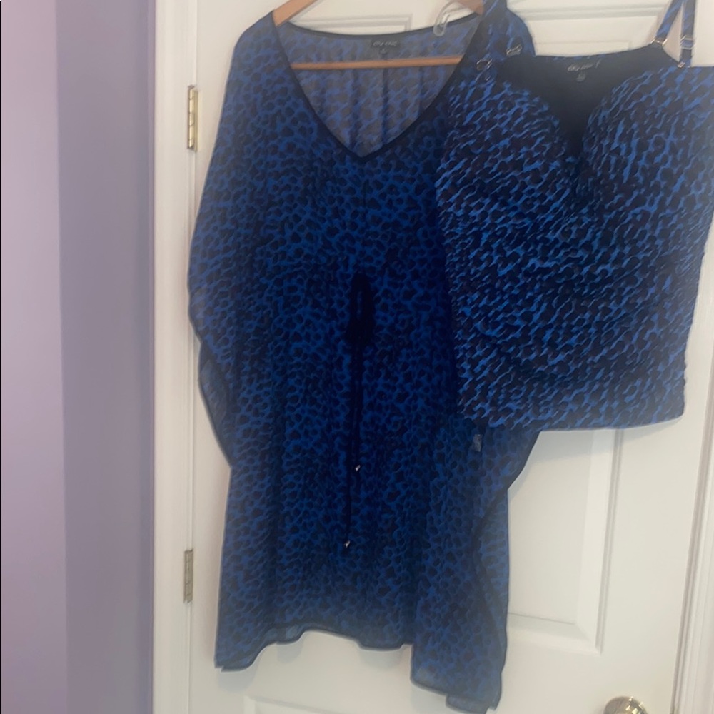 City Chic Blue Leopard Print Coverup and Matching Tankini